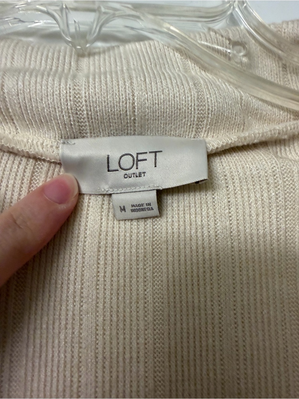 Loft Cream Ribbed Collared Pullover Sweater - Picture 2 of 3